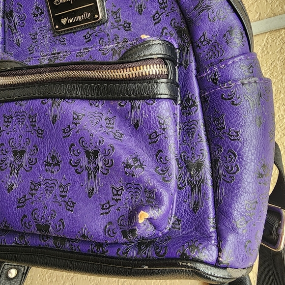 Disney Parks Loungefly Haunted Mansion Wallpaper Purple And Black Mini Backpack - Picture 5 of 10